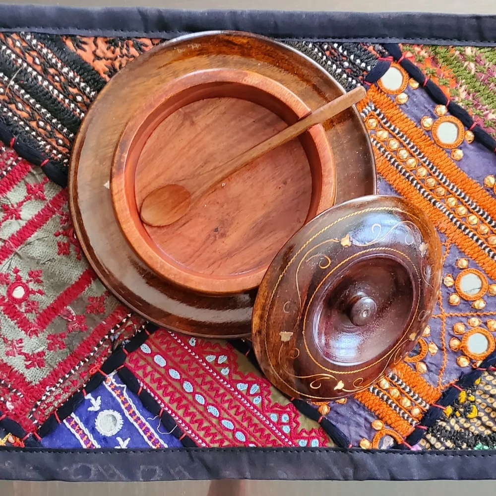 Wooden Sugar pot with spoon